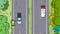 Dangerous driving, crossing the road in the wrong place cartoon animation, top view