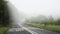 Dangerous driving on road in fog: slow mark