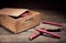 Dangerous dynamite sticks on wooden a box