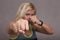 Dangerous female fighter showing fist