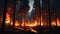 Dangerous fire in the forest, burning trees, natural disaster