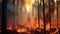 Dangerous flames in the forest, Forest wildfire detail on summer