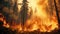 Dangerous flames in the forest, Forest wildfire detail on summer