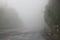 Dangerous foggy road in the mountains, North Macedonia