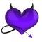Dangerous heart shape of devil purple with black horns and tail
