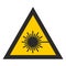 Dangerous laser radiation. Yellow triangle, warning symbol.