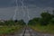 Dangerous lightning over the forest and the track in rainy season