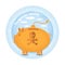 Dangerous money.Three piggy bank stand like a bomb.Vintage retro style shadow income icon on blue night circle background