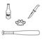 Dangerous objects - image of different objects, symbols of street violence. Bottle of beer, brass knuckles, knife, baseball bat.