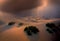 Dangerous sand dusk from sandstorm cover desert, AI generated