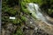 Dangerous trail through a waterfall with steel ladders in the Slovak Paradise National Park, Slovaki