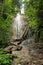 Dangerous trail through a waterfall with steel ladders in the Slovak Paradise National Park, Slovaki