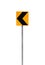 Dangerous turn left, yellow black road sign