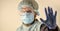 Dangerous zone. Stop. Personal protective equipment. Man wearing protective mask. Coronavirus pandemic. Garments protect