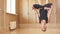 Dangerouse position in the aerial yoga.