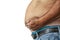 The Dangers of Belly Fat., Obese Man in Jeans Squeeze the Belly