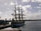 Danish 3-masted sailboat in the marina of Ponta Delgada in Azores