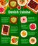 Danish cuisine food menu, dishes and meals poster