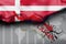 Danish flag illustration with textured satin fabric. arrow direction. the concept of inflation