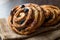 Danish Spiral Cinnamon Raisin Roll / German Pastry Schnecken on Sack.