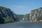 Danube border between Romania and Serbia. Landscape in the Danube Gorges