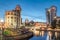 The Danube Canal in Vienna at Night with Urania and Uniqa Tower,