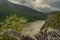 The Danube canyon with cargo ship