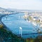 Danube mighty river and traffic on Elisabeth suspension bridge