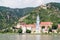 Danube river and Durnstein with abbey and castle, Wachau, Austria