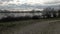 Danube river with flood water under dark cloudy