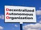 DAO decentralized autonomous organization symbol. Concept words DAO decentralized autonomous organization onbillboard on a