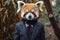 Dapper Anthropomorphic red panda dressed suit. Generate Ai