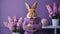 Dapper bunny in purple suit ready for Easter festivities.