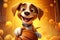 Dapper Doggy Dunks: A 3D-Rendered Dog\\\'s Fancy Basketball Pursuit on Golden Gradient Background