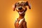 Dapper Dogpreneur: A 3D-Rendered Dog\\\'s Journey to Business Attire Excellence on Golden Gradient Background
