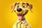 Dapper Dogpreneur: A 3D-Rendered Dog\\\'s Journey to Business Attire Excellence on Yellow Gradient Background
