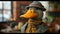 Dapper duck waddles through city streets in stylish attire, embodying street fashion with avian charm