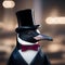 A dapper penguin sporting a bowtie and a top hat, ready for a formal event3