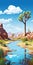 Dappled Rtx Cartoon River And Desert Landscape Poster