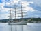 The Dar Mlodziezy, is a training ship from Gdynia, Poland. A Maritime University 3 mast Tall ship. It is navigating around the