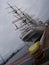 Dar Pomorza famous polish sailing ship docked in port of Gdynia, Poland in gray boring day