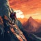 Daring Adventurer Scaling Towering Peak in Futuristic Climbing Gear