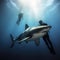 Daring Dive: Scuba Diver Brave Enough to Swim with Sharks. Generative ai