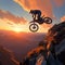 Daring mountain feat motorbike rider performs sunset stunt on rocky slope