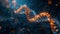 Dark abstract background on which a DNA helix is made up of bright dots