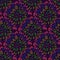 Dark african native seamless pattern with point circles. Ornament in purple and green tones on maroon background