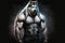 dark ai generated stock image of a muscular husky, generative ai wallpaper of a pet muscleman with black background