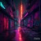 dark alley and desert illuminated by lights, cyberpunk city