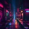 dark alley and desert illuminated by lights, cyberpunk city