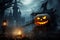 Dark allure Halloween wallpaper is dominated by an eerie and malevolent evil pumpkin